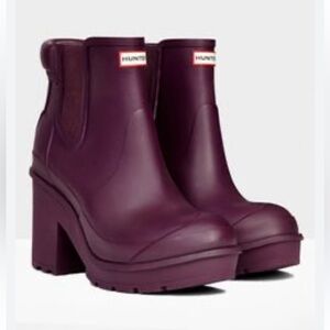 Hunter Original Chunky Platform Heeled Boots Color Plum Size US 8